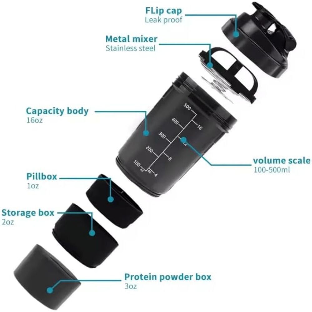 3 Layers Shaker Protein Bottle - Protein Shaker Bottle review and price